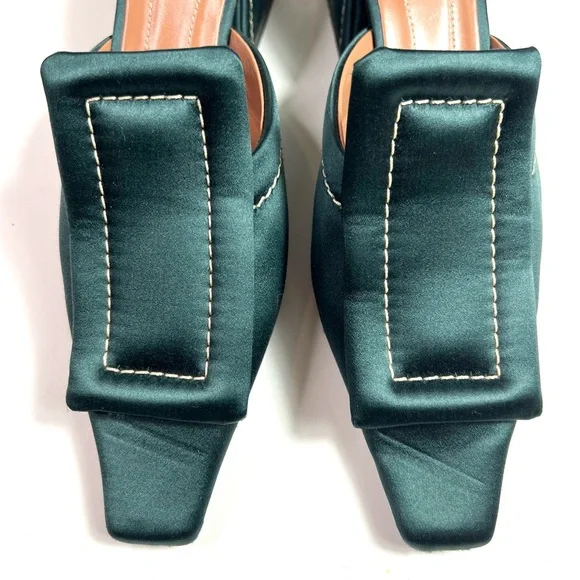 Marni Green Satin Mules Sandals Block Heel Size 38.5 - Picture 12 of 13